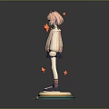 Child With Pink Hair Pink Coat And Blue Dress On Orange Elements Base