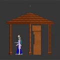 Wooden Pavilion With Hexagonal Roof And Columns Two People Standing Under