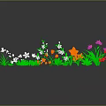 Cartoon Scene With Colorful Flowers Green Leaves White Orange Pink Red Petals