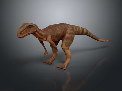 Realistic 3D Dinosaur Character Model With Brown Striped Skin And Standing Pose 3d model