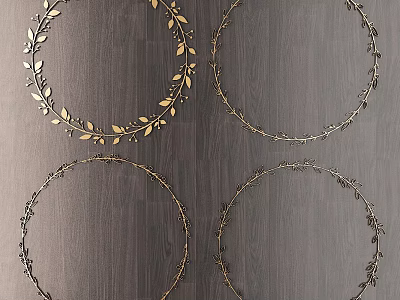 Intricate Golden Carved Circular Wreath Decorative Ornaments On Dark Wooden Background 3d model