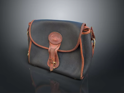 Stylish Black Brown Leather Crossbody Bag With Metal Buckle And Strap Design 3d model