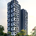 Modern High Rise Residential Buildings With Green Surroundings And Exterior Design