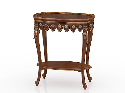 Elegant Traditional Wooden Side Table With Carved Details And Lower Shelf 3d model