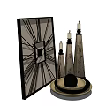 Modern Decorative Ornament Set With Wall Clock Candle Holders Tray And Sphere Decoration