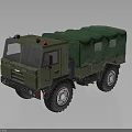 Military Green Off Road Truck With Canvas Cover And Roof Warning Lights