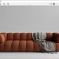 Gray and Orange Multi Seat Sofa with Rounded Design and Gray Blanket 3d model
