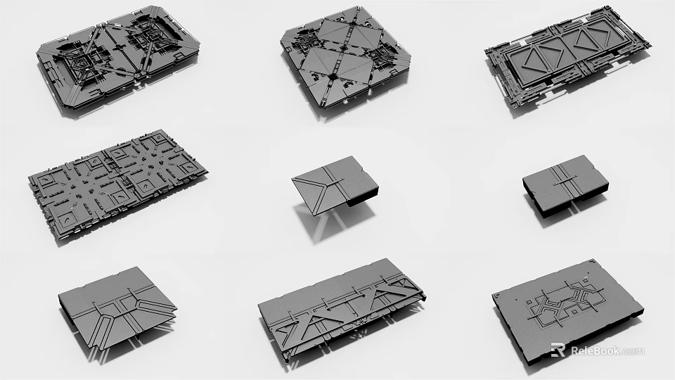 Gray Architectural Wall With Geometric Design And Modular Structural Panels 3d model