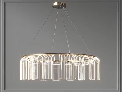 Modern Round Chandelier With Transparent Vertical Tubes And Metallic Ceiling Mount 3d model