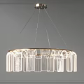 Modern Round Chandelier With Transparent Vertical Tubes And Metallic Ceiling Mount
