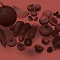 Fresh Assorted Fruits and Vegetables with Melon Cucumbers Tomatoes and Nuts on Rustic Wooden Table