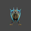 Elegant Mythical Creature With Blue Wings Golden Ornaments Black Body And Flowing Blue Ribbons