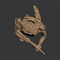Detailed Mechanical Robot Sculpture Carving With Golden Color And Structure