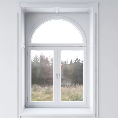 Modern White Frame Double Casement Window With Natural Scenic View Outside 3d model