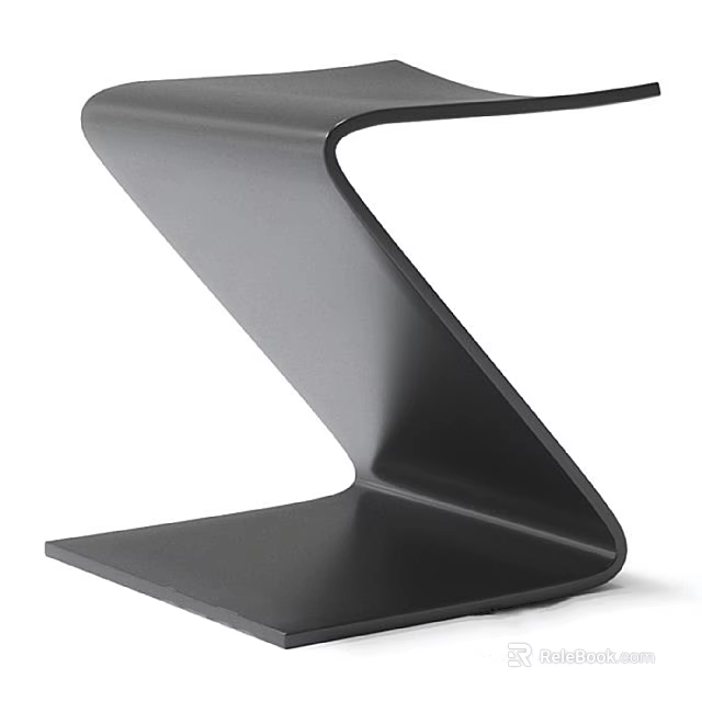 Modern Sleek Black Z Shaped Stool With Smooth Metallic Finish And Contemporary Design 3d model 