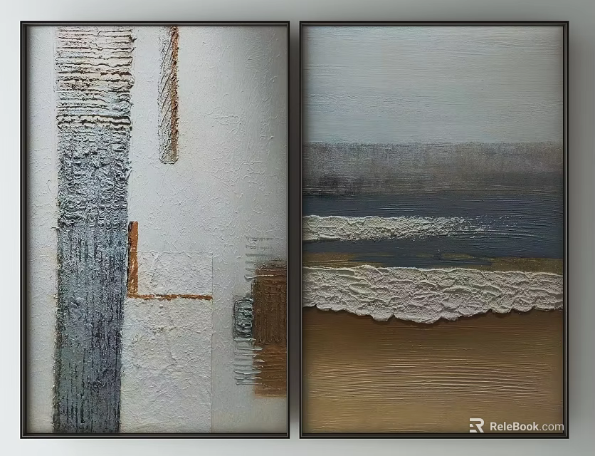 Two Abstract Textured Wall Art Paintings With Neutral Tones For Home Decor 3d model 