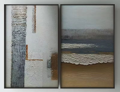Two Abstract Textured Wall Art Paintings With Neutral Tones For Home Decor 3d model