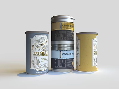 Organic Oatmeal And Sugar Canned Food Storage Containers On 3d model