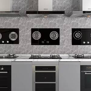 Modern gas stove range hood gas stove disinfection cabinet combination 3d model