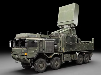 Military Weapon System Mounted On Heavy Duty Truck With Large Radar Antenna 3d model