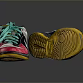 Colorful Nike Sneakers With Green Laces Black White Upper Pink Toe Cap And Yellow Sole