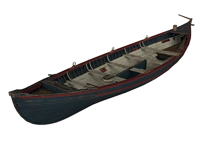 Vintage Style Wooden Ship With Red Trim And Open Hull 3d model