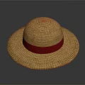 Wide Brim Woven Straw Hat With Red Ribbon Band Summer Fashion Accessory