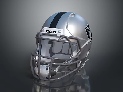 Silver Raiders Football Helmet With Black Stripe And Front Logo Design 3d model