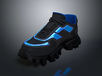 Black Sneakers With Neon Blue Accents Thick Traction Sole And Modern Upper Design 3d model