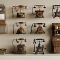 Vintage Household Appliances Multiple Old Fashioned Telephones Wall Mounted And Placed