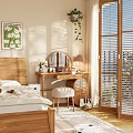 Nordic Style Dresser Log Style Wooden Furniture Dresser Cosmetics Desktop Decoration Sea View Room Light and Shadow Atmosphere Half Package Balcony Flowers Rose 3d model