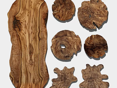 Natural Wooden Craft Pieces With Various Shapes And Unique Grain Patterns 3d model
