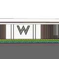 Modern Feature Wall With Stone Texture And Wooden Slats Featuring W Logo And Green Plants