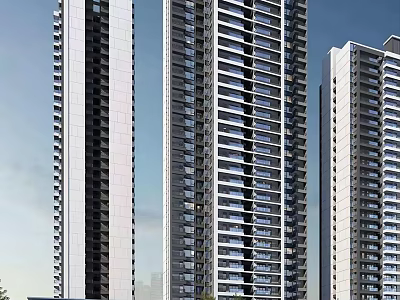 Three Modern High Rise Residential Towers With Glass Facades And Balconies 3d model