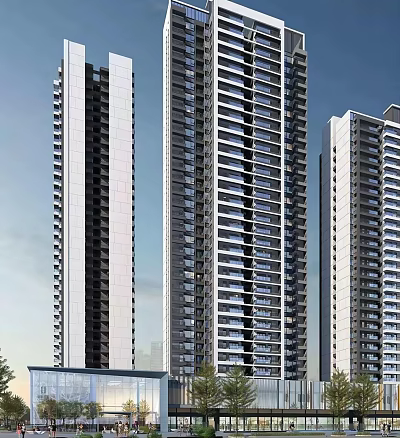 Three Modern High Rise Residential Towers With Glass Facades And Balconies 3d model