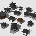 Chinese Traditional Pavilion Models With Various Classic Roof And Wooden Structures