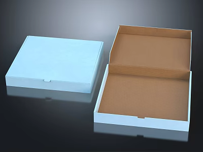 White Paper Box With Open Lid And Brown Interior On Reflective Surface 3d model