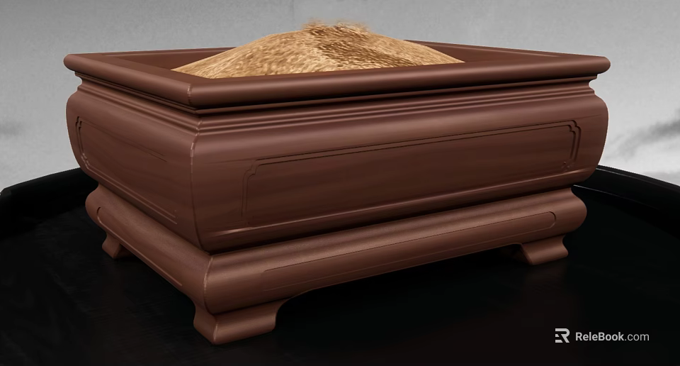 Traditional Brown Square Decorative Container With Golden Top And Carved Base 3d model 