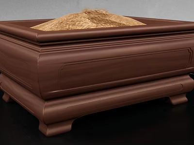 Traditional Brown Square Decorative Container With Golden Top And Carved Base 3d model