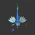 Blue Dragon Like Game Movie Character With Green Wings Purple Jellyfish And Red Small Object