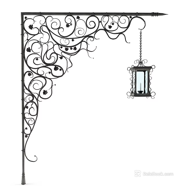 Ornate Vintage Wrought Iron Chandelier With Glass Shade And Intricate Scrollwork Designs 3d model 