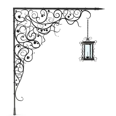 Ornate Vintage Wrought Iron Chandelier With Glass Shade And Intricate Scrollwork Designs 3d model