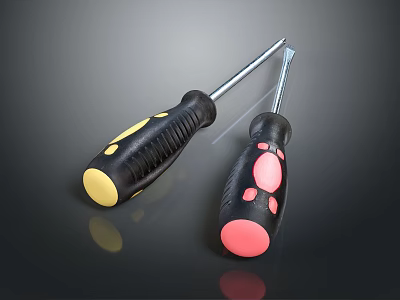 Durable Hardware Tools Screwdrivers Featuring Black Ergonomic Handle and Yellow Pink Dots 3d model