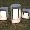Three Outdoor Lights on Grass with Modern Square Rectangular Design and Bright Illumination 3d model