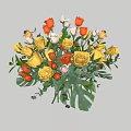 Beautiful Mixed Flower Bouquet With Yellow Orange White Roses And Green Leaves