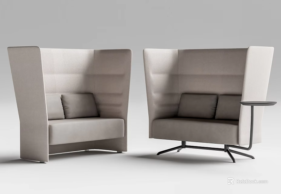 Modern Light Gray Booth Sofa With Backrest Design And Side Table 3d model