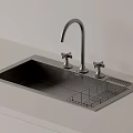Modern Kitchen Sink Faucet With Two Handles And Stainless Steel Basin Design