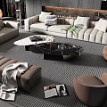 Elegant Modern Sofa and Coffee Table Set with Pillows Marble Top and Armchairs 3d model