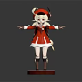 Game Anime Character In Red Christmas Outfit With White Hair Arms Outstretched On Red Base