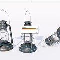 Three Vintage Metal Candle Lanterns With Glass Shades And Distressed Finish